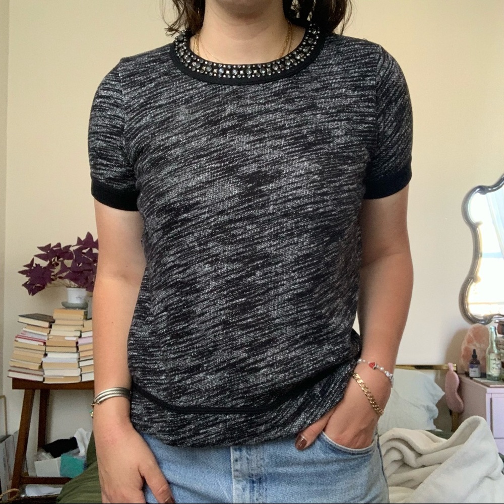 ❌SOLD ON DE🅿️🅾️🅿️❌ Madewell Short Sleeve Black Marled Sweater Shirt